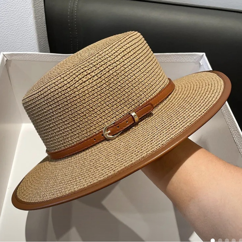 Chic Tan Straw Hat with Brown Band